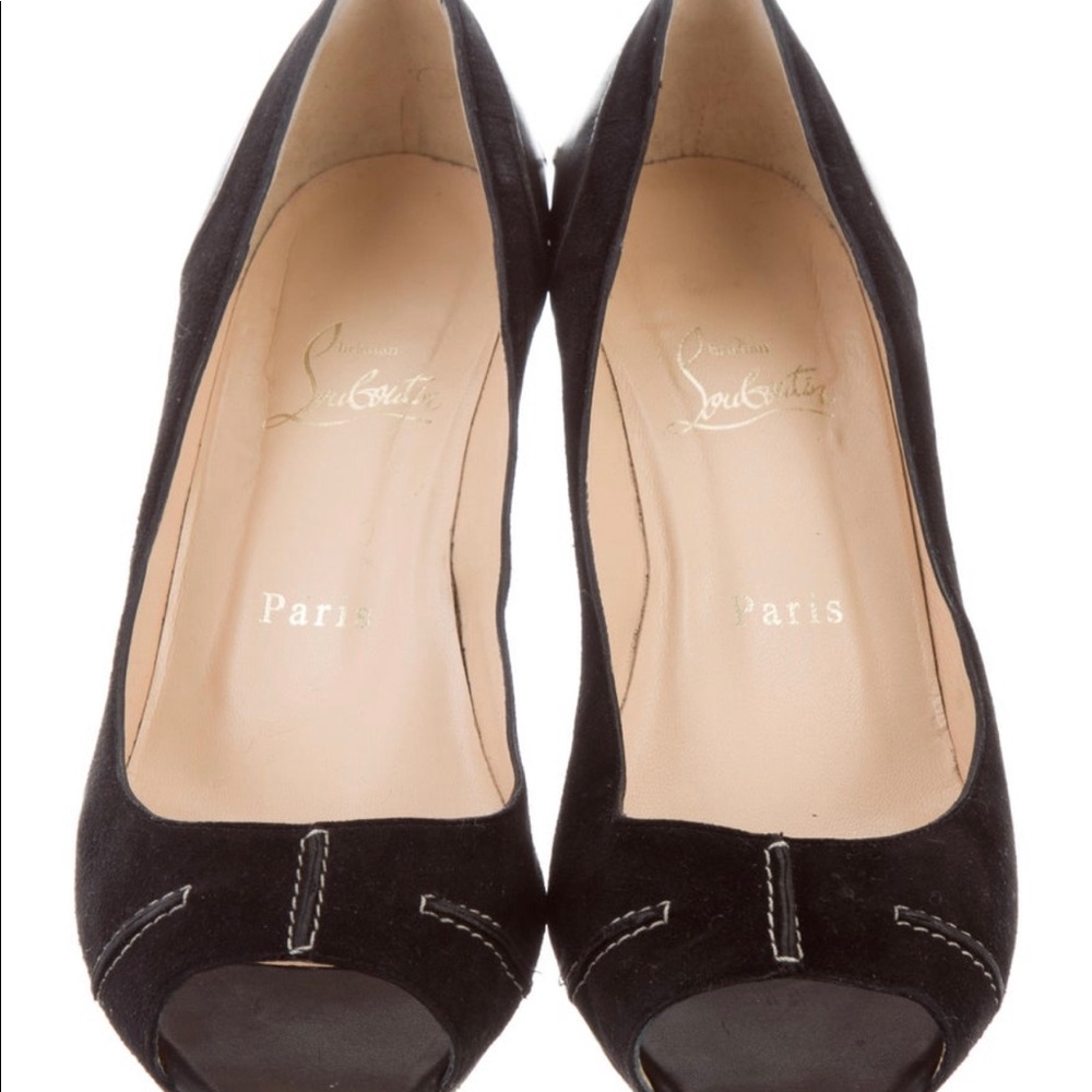 Christian Louboutin black leather wedged heels